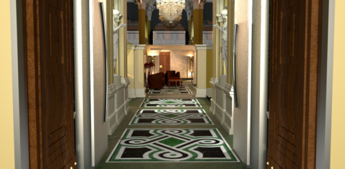 Arte Dell' Abitare - Progetto di Restyling  dell' Hotel  "La Griffe" - Ingresso - Rendering : Maria Gabriella Milinci - Charlotte Brancuci